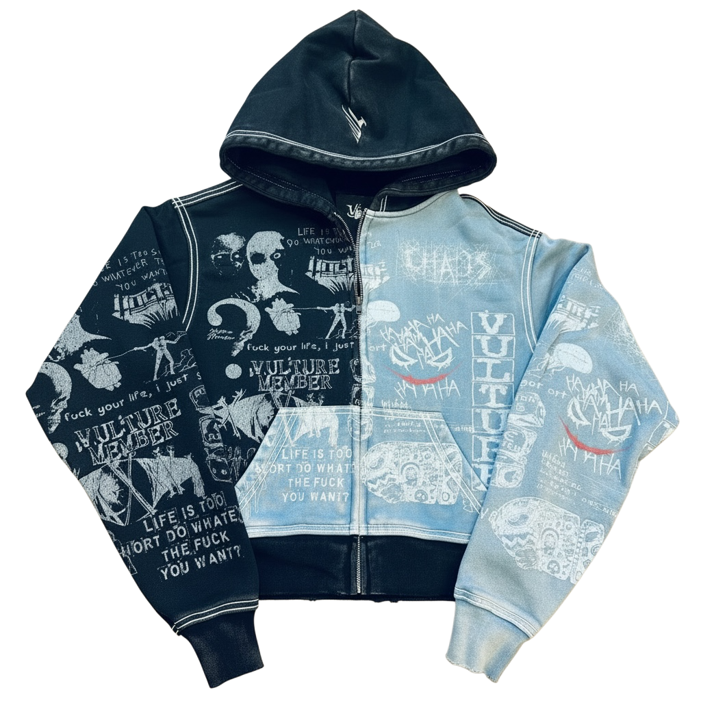 BLUE AND BLACK CHAOS HOODIE