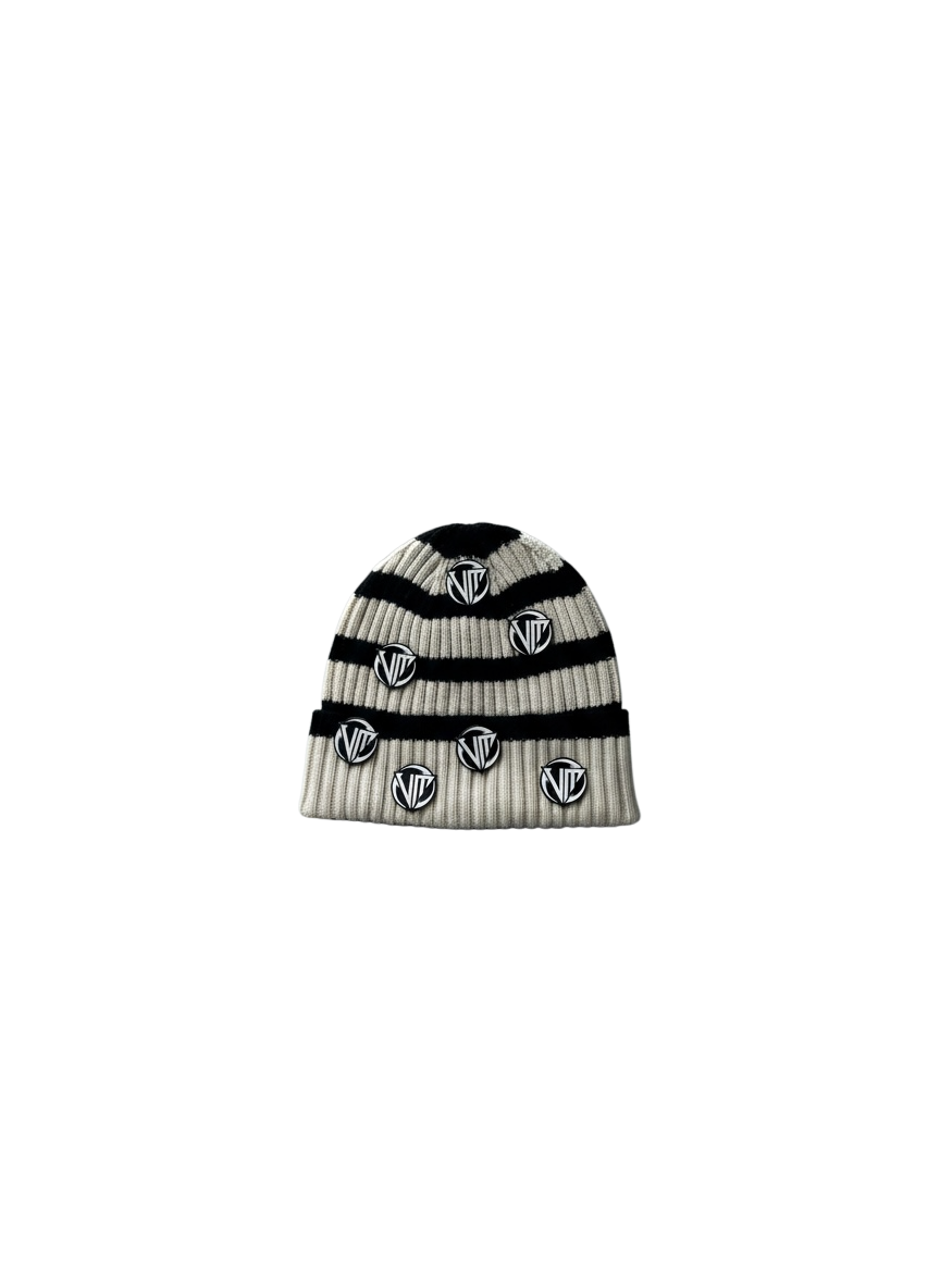 Creamy white & black beanie