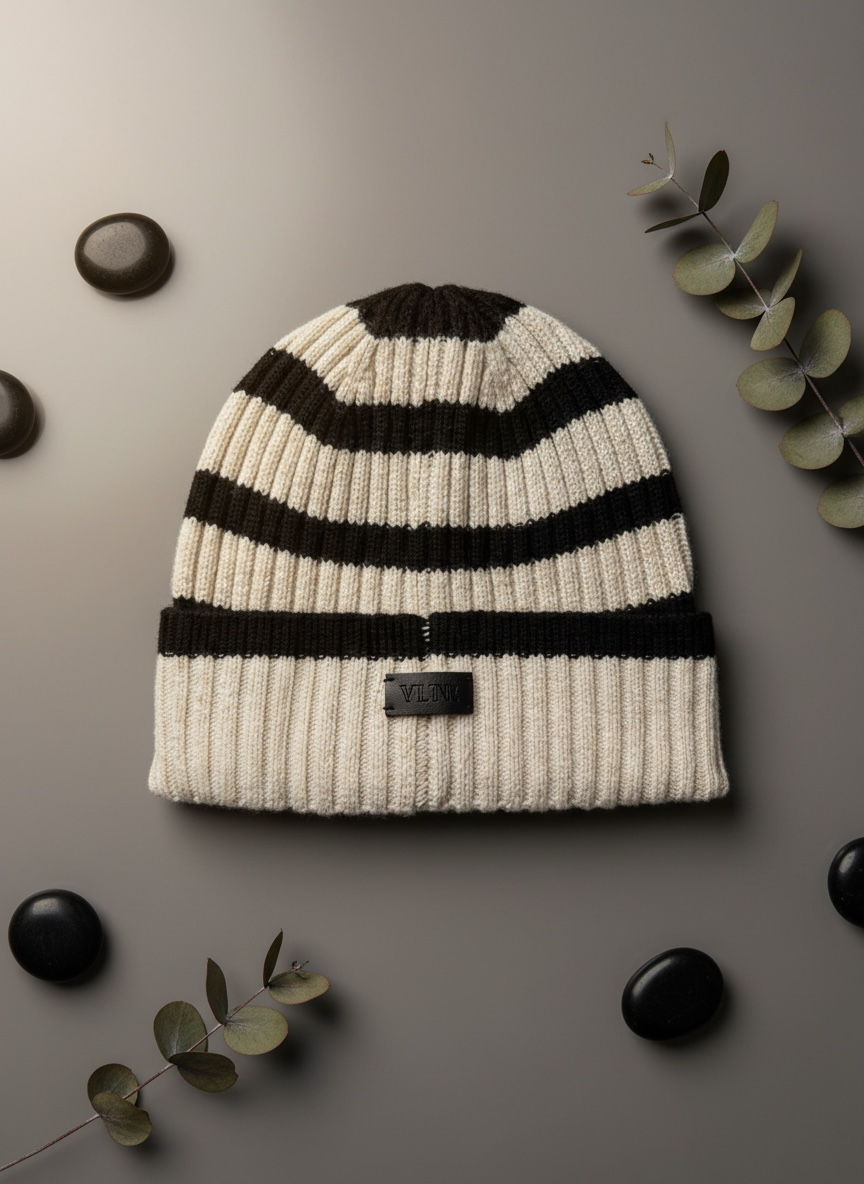 Creamy white & black beanie